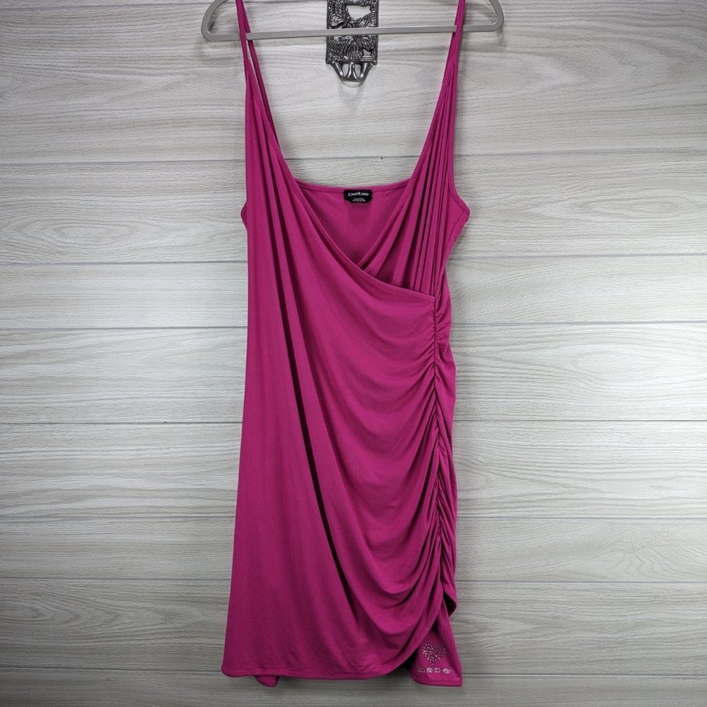 bebe Ruched Mini Dress Jeweled Logo